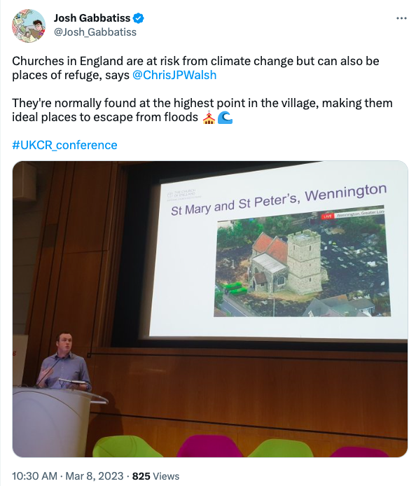 @Josh_Gabbatiss's tweet showing how  Churches in England are at risk from climate change but can also be places of refuge.
  