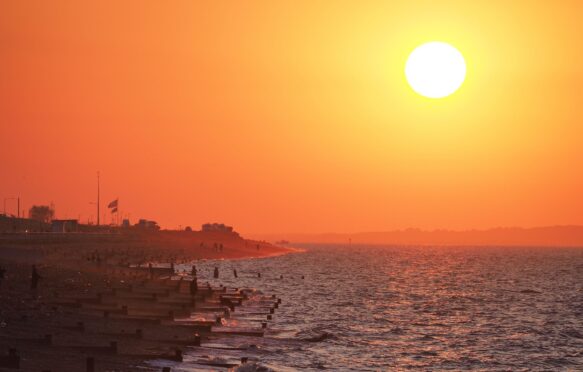 Sunset during heatwave at Minster on Sea, Kent, UK, June 2023.