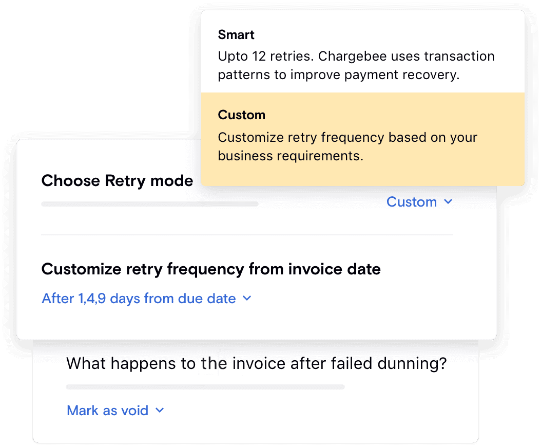 Chargebee’s Smart Dunning helps reduce involuntary churn
