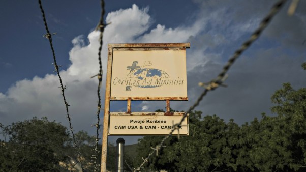 The sign outside Christian Aid Ministries in Titanyen, Haiti, on Thursday, Oct. 21, 2021.