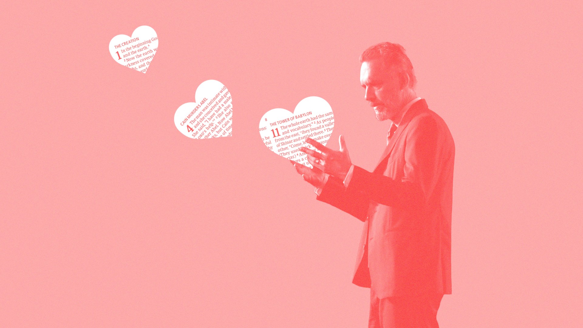 Jordan Peterson holding scripture shaped as hearts