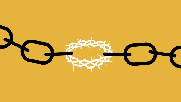 A chain with the crown of thorns as the middle link on a golden background