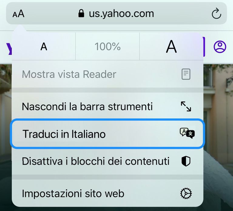 traduzione automatica in Safari per iOS 14