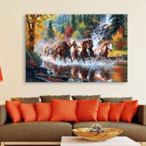 7 Horses Running Vastu Framed Painting