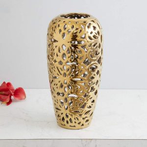 Home Centre Stoneware Vase (Standard, Gold)