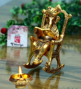 Metal Lord Ganesha Reading Ramayana Statue