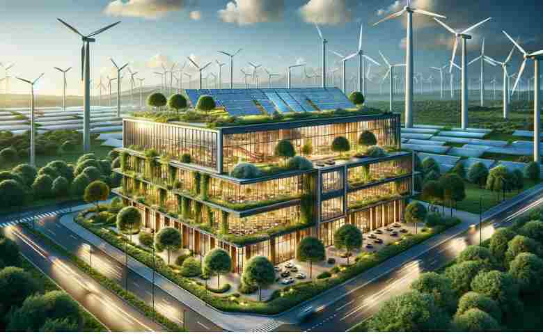 Innovative sustainable building design featuring green technologies