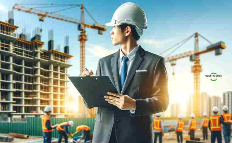 Construction project manager overseeing a building site