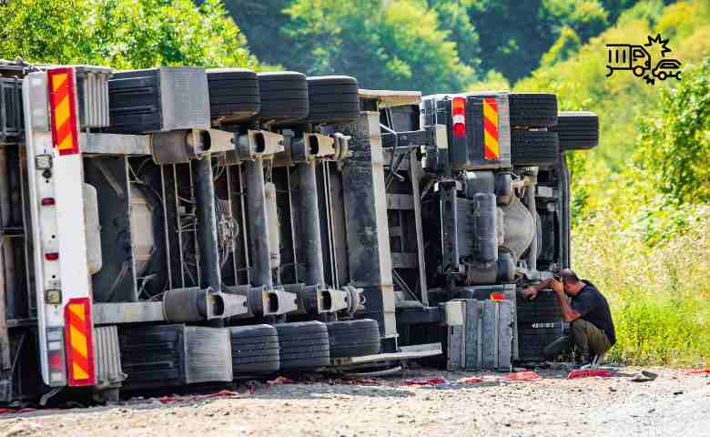 Large Cargo Truck Turned Over on Road Traffic Accident