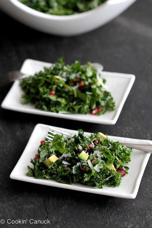 Kale salad recipes are always easy to pull off at the last minute. This one benefits from the flavors and bright colors of pomegranates and avocado. 199 calories and 4 Weight Watchers Freestyle SP