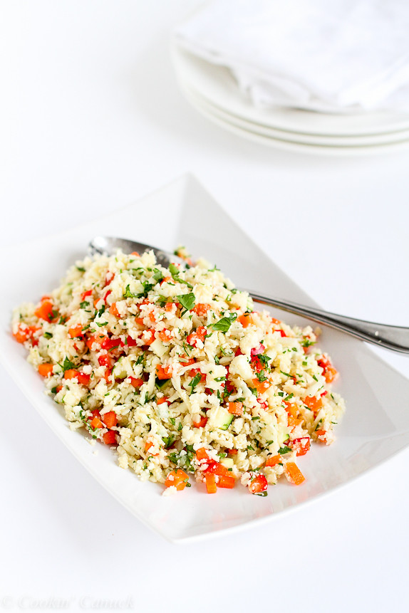 Grated Cauliflower Salad with Ginger Lime Dressing...This vegan salad pops with flavor! 100 calories and 3 Weight Watcher PP | cookincanuc.com #recipe