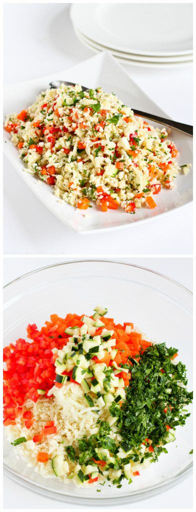 Grated Cauliflower Salad with Ginger Lime Dressing...This vegan salad pops with flavor! 100 calories and 3 Weight Watcher PP | cookincanuc.com #recipe