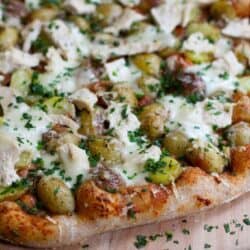 Leftover Turkey (or Chicken) and Potato Pizza…Use up your leftover Thanksgiving turkey or chicken breasts in this flavorful whole wheat pizza! 269 calories and 8 Weight Watchers SmartPoints