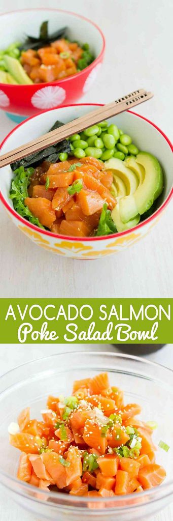 If you are a poke lover, you are going to love this Avocado Salmon Poke Salad Bowl! Light and beyond flavorful.. 327 calories and 5 Weight Watchers Freestyle SP