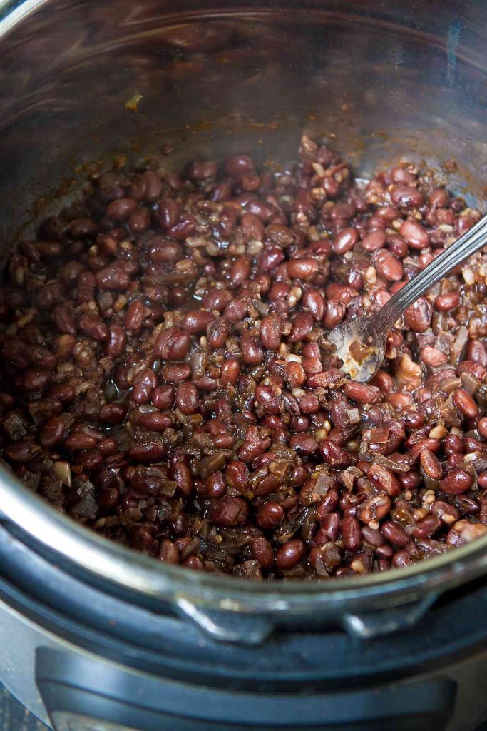 Cooked rice and beans in the Instant Pot.