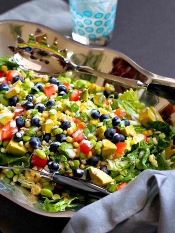 This ultimate summer salad is filled with a fantastic mix of summertime fruits and vegetables, and is topped with a creamy, low-calorie buttermilk dill dressing. 134 calories and 1 Weight Watchers Freestyle SP