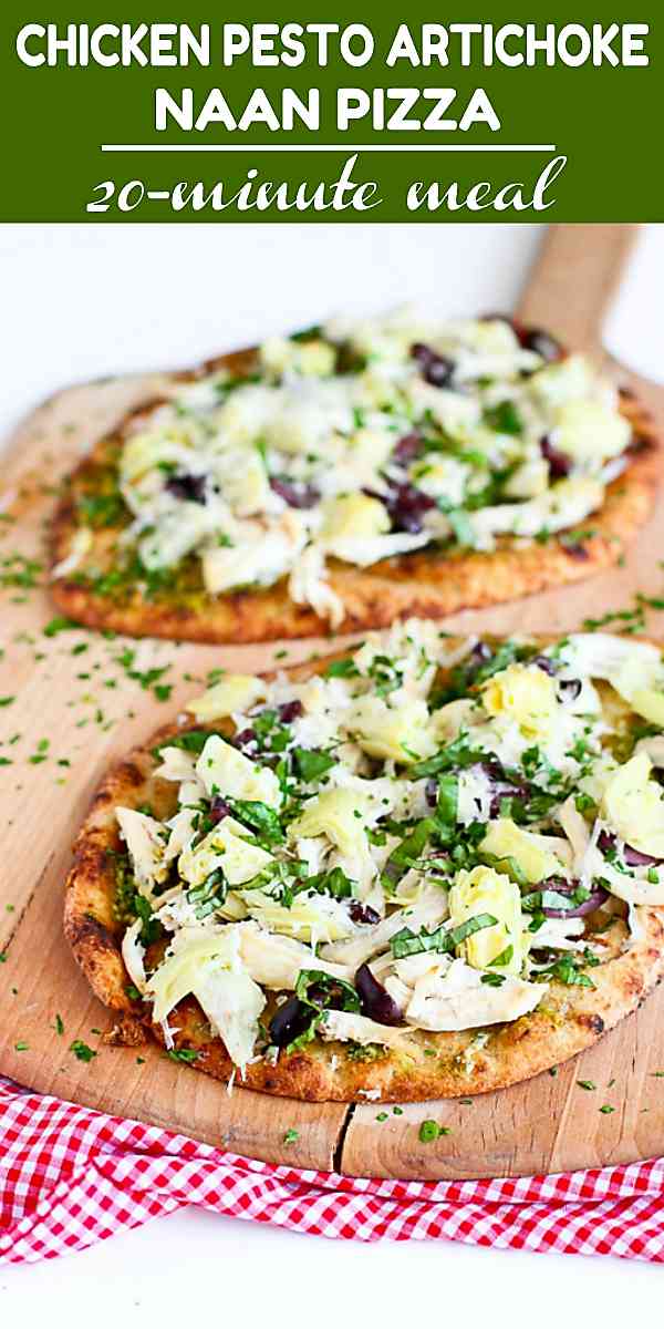 Quick, easy dinner recipe! This chicken pesto pizza is always a hit with my family and it only takes 20 minutes to make. 336 calories and 9 Weight Watchers Freestyle SP #recipe #pizzarecipe #easydinner