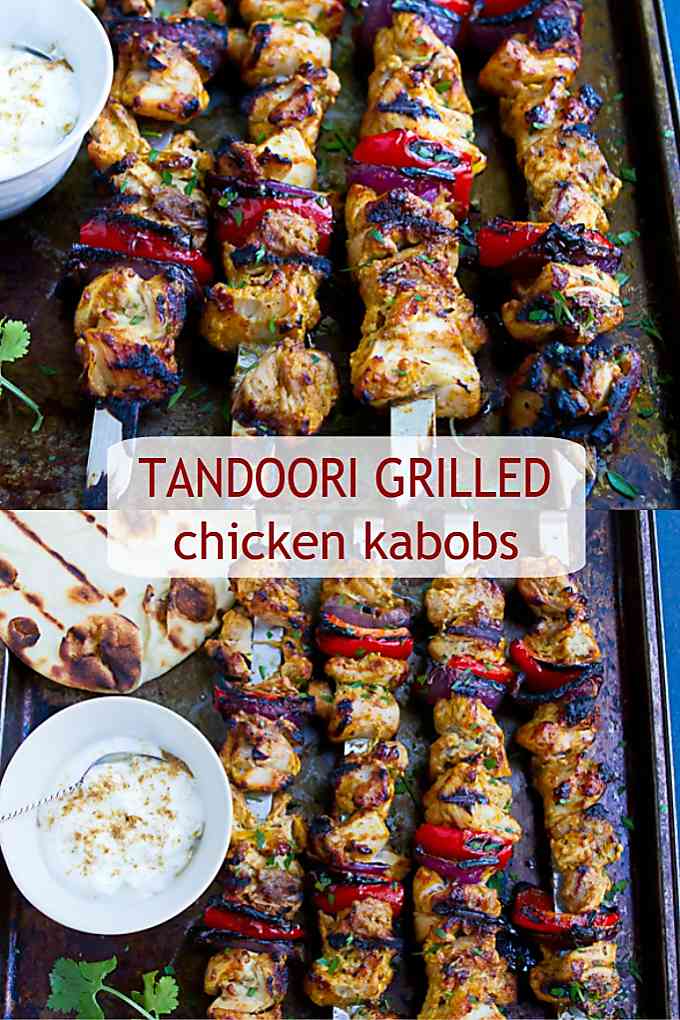 These grilled chicken kabobs take on a ton of flavor from a curry yogurt marinade. Cooks up in minutes! 188 calories and 4 Weight Watchers Freestyle SP #grilledchicken #myfitnesspal #healthyrecipes