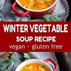 A recipe for a healthy and satisfying meal - this winter vegetable soup, with butternut squash and cauliflower is one to make again and again. 98 calories and 1 Weight Watchers SP | Healthy | Vegan | Vegetarian | Recipes #healthysouprecipes #lunchrecipes #healthysoups #wwfreestyle