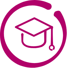 A pink mortarboard icon inside a pink circle