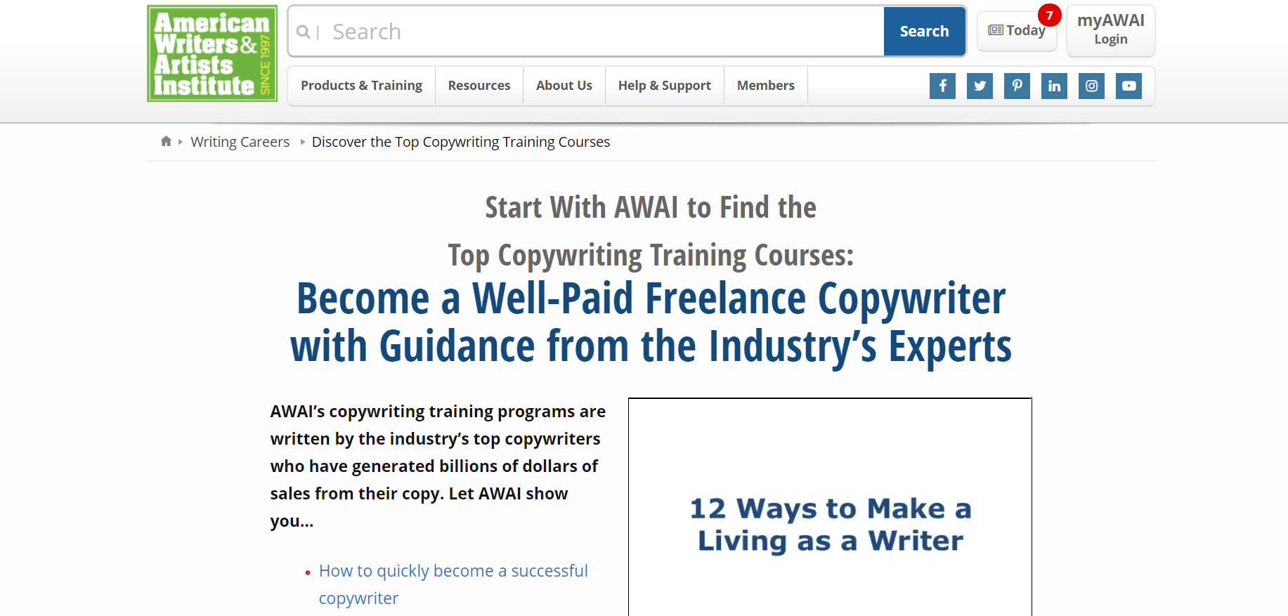 Landing page image for Copywriting Course AWAI