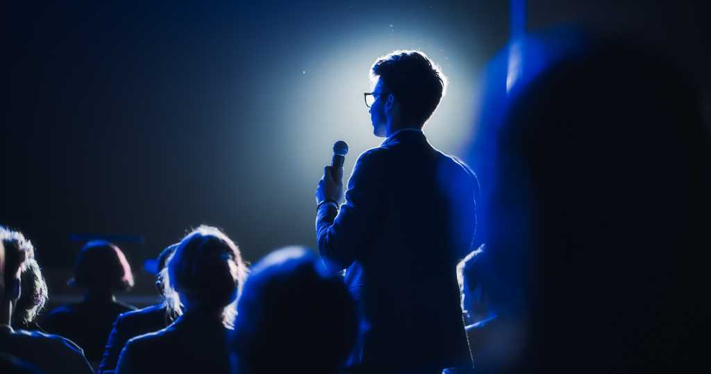 business meeting question man audience presentation