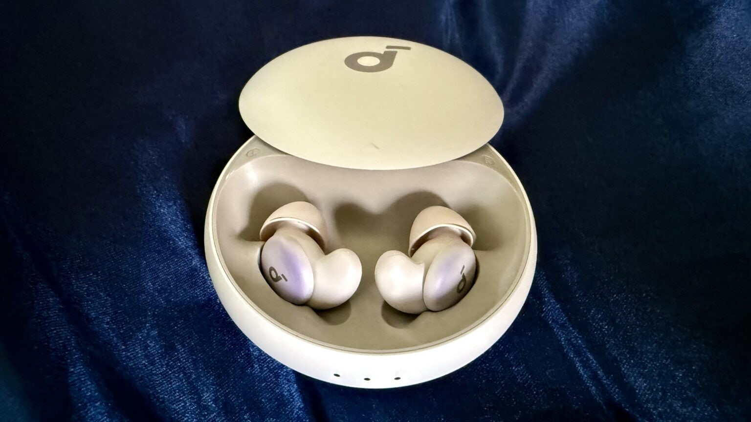 Photo of soundcore Sleep A20 earbuds in an open charging case