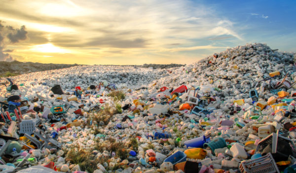 Plastic waste in a landfill