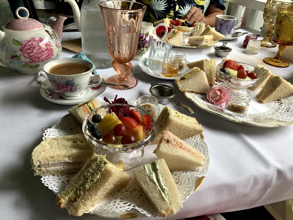 Tea sandwiches and scones are served with fresh fruit at the Tea House on Los Rios in San Juan Capistrano. (Photo by Jody Collins/SCNG)