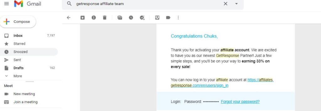 Getresponse affiliate approval email