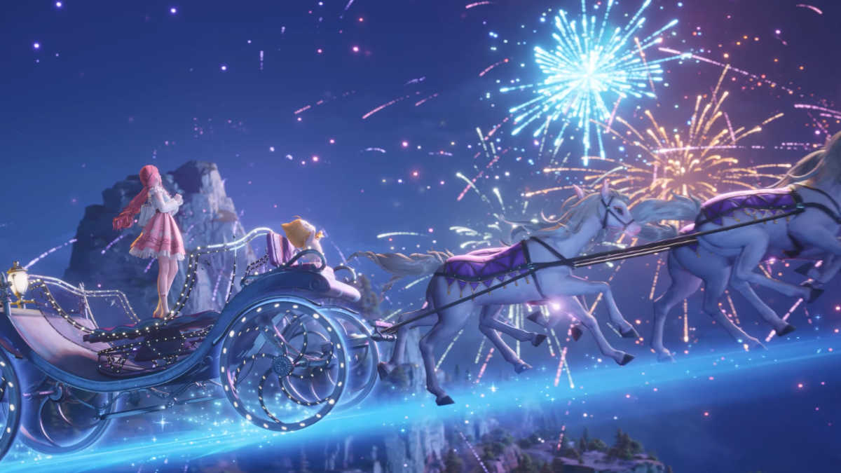 Nikki and Momo ride the Fireworks Carriage in Infinity Nikki