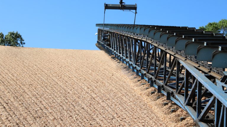 Woodchip pile at Amite BioEnergy (2017)