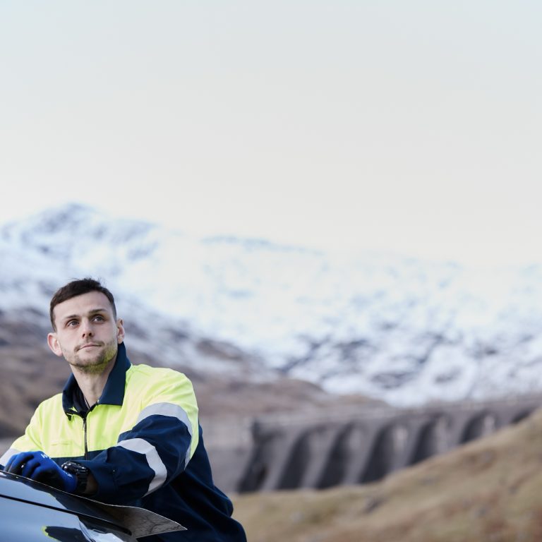 Engineer below Cruachan Power Station dam