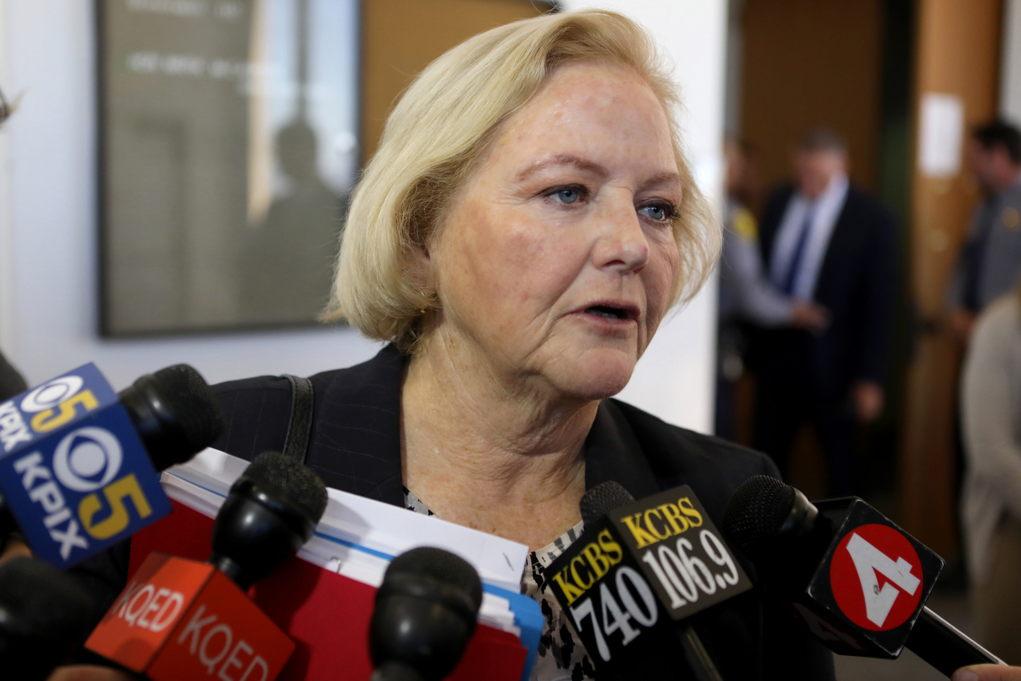 Alameda County District Attorney Nancy O'Malley speaks with the news media following the arraignment hearing for John Cowell at the Wiley Manuel Courthouse in Oakland, Calif., on Wednesday, July 25, 2018. Cowell is accused of killing Nia Wilson at the MacArthur BART Station and injuring her sister. (Anda Chu/Bay Area News Group)