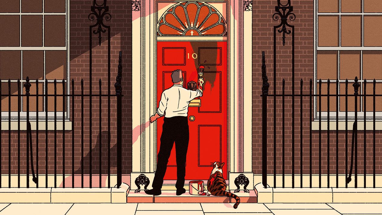 Keir Starmer painting the 10 Downing Street door red