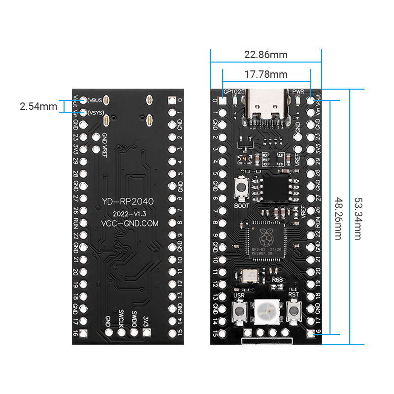 RP2040 dimension size