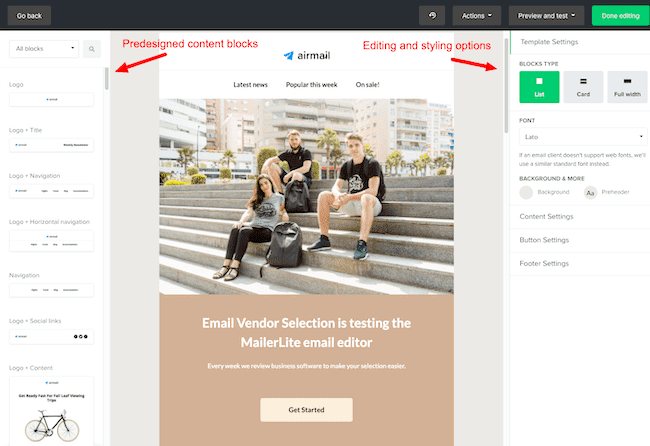 Mailerlite email editor