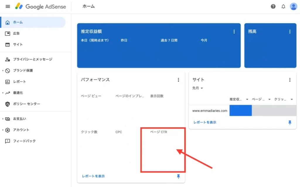 Googleアドセンスクリック率チェック欄