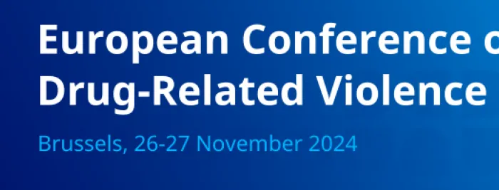 banner with EUDA flag. European Conference on Drug-Related Violence, 26-27 November 2024