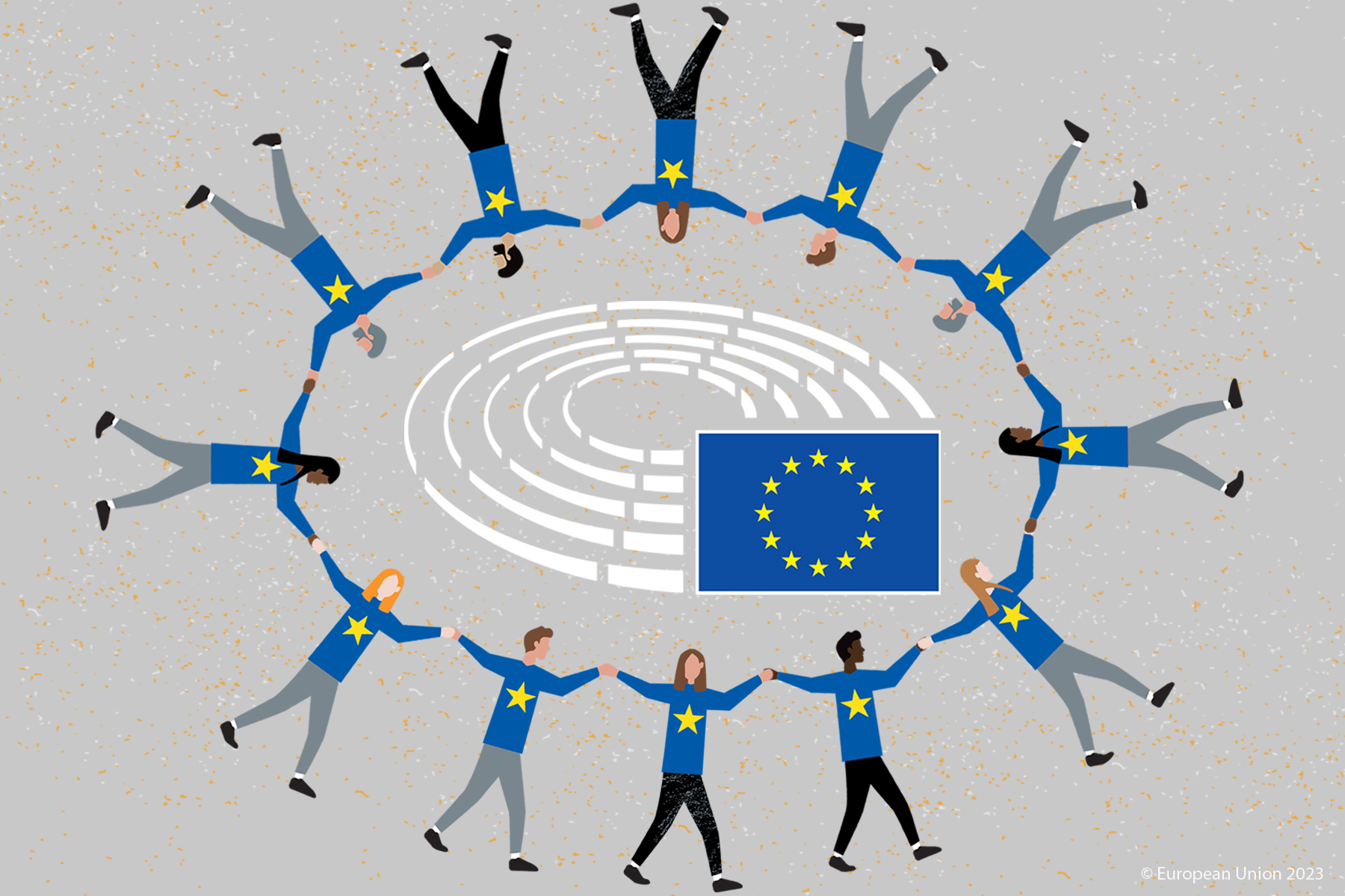 Citizens round dance around European Parliament logo