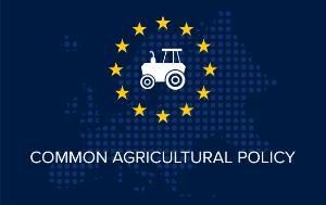 Image representing a tractor in the middle with the stars of EU on Common Agricultural policy