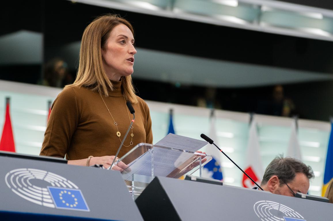 President Metsola opened the plenary session by marking the International Day for the Elimination of Violence against Women © EU 2024 - EP