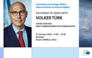 Horizontal poster for the exchange of views with Volker Turk