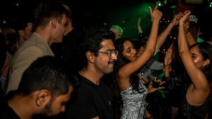 couple dancing in sea of people