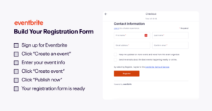 A graphic that lists how to build an online registration form along with an example