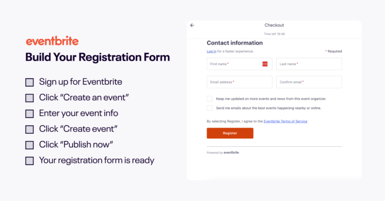 A graphic that lists how to build an online registration form along with an example