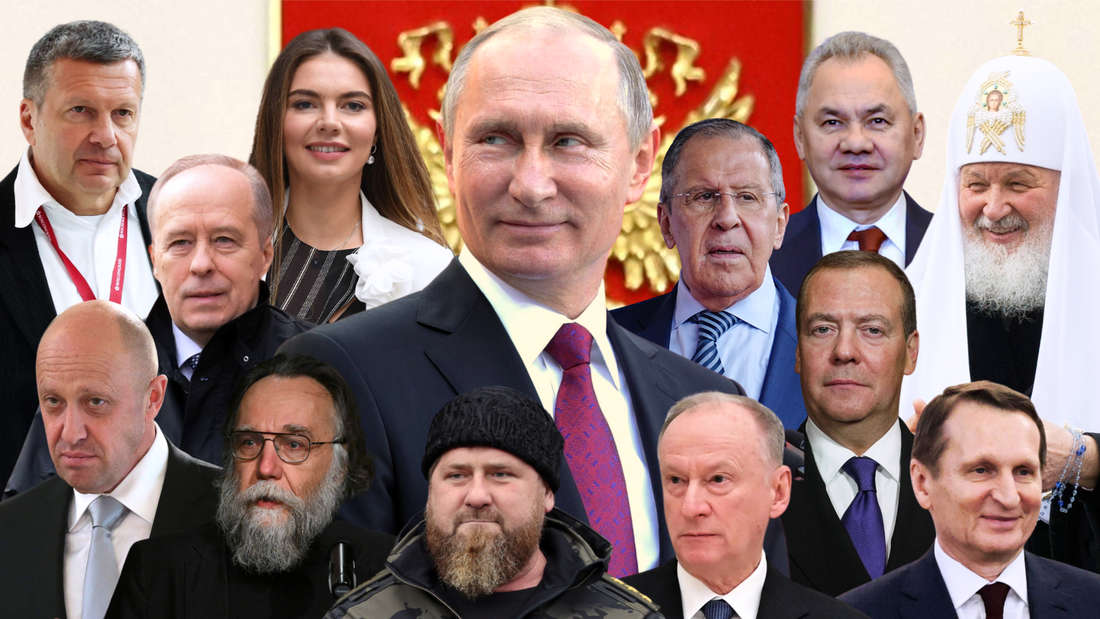 Wladimir Putin, Jewgeni Prigoschin, Ramsan Kadyrow, Sergej Lawrow, Dimitri Medwedew, Alina Kabajewa, Wladimir Solowjow, Alexander Bortnikow, Sergej Schoigu, Kyrill I., Aleksander Dugin, Nikolai Patruschew, Sergej Naryschkin