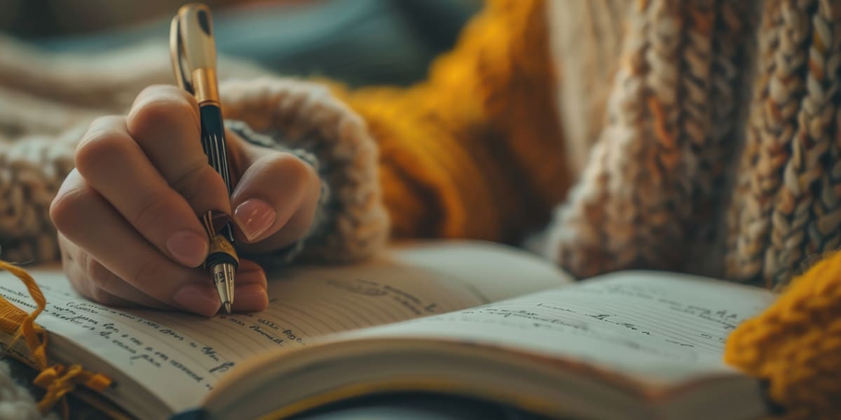 person writing in a journal