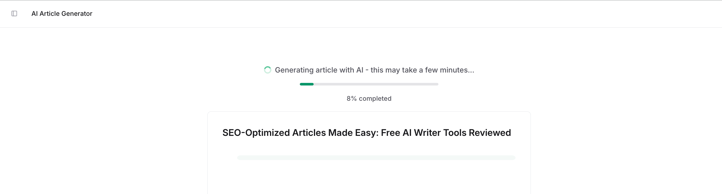 Frase's AI article writer generating the article