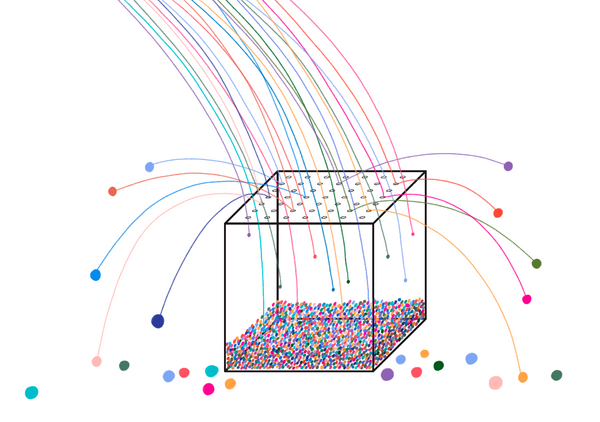 Stef Posavec illustration of data bouncing out of box frame